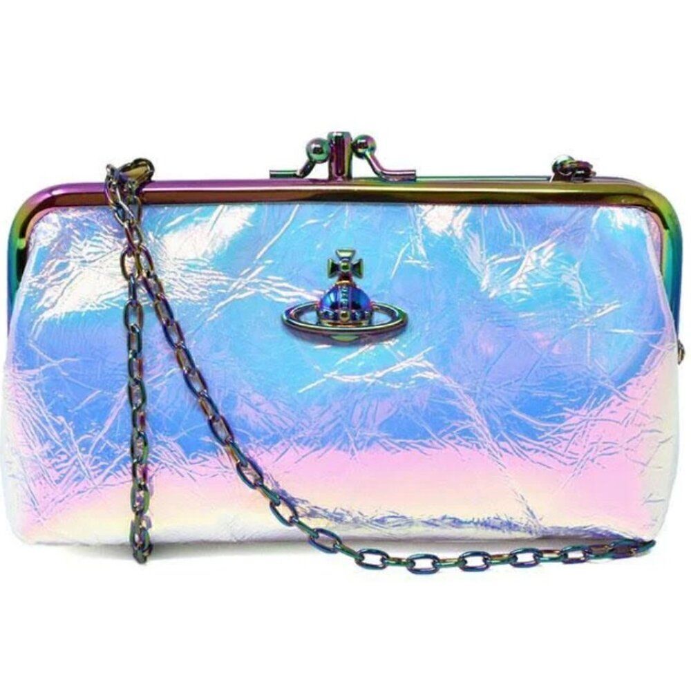 NWT Vivienne Westwood Archive Orb Double Frame Iridescent Pink Crossbody Purse